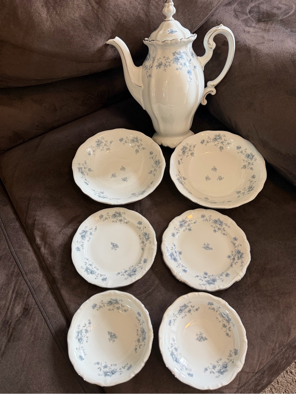 Johann Haviland Bavaria Germany Blue Floral China Set 6 Pieces + Pitcher